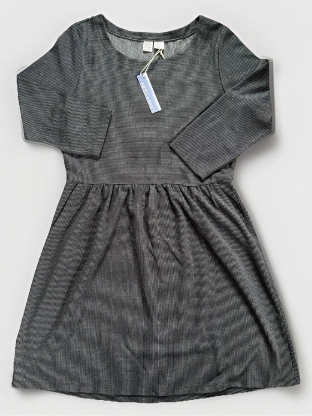 NWT L Artisan NY Striped Fit & Flare Dress NWT Pinstripe 3/4 Sleeve Knit Sparkle